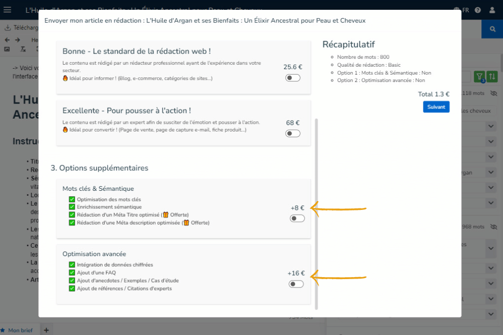 Redaction options supplementaires